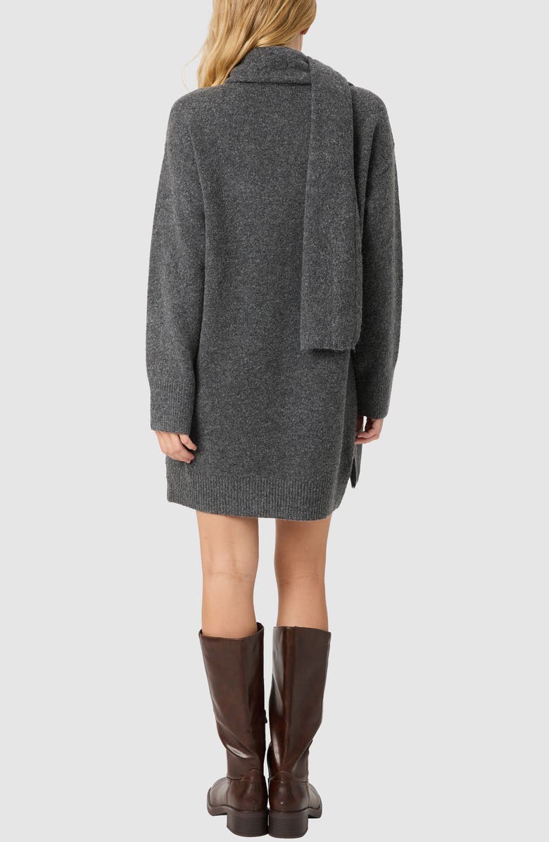 Lush Long Sleeve Sweater Dress with Scarf, Alternate, color, Dark Charcoal