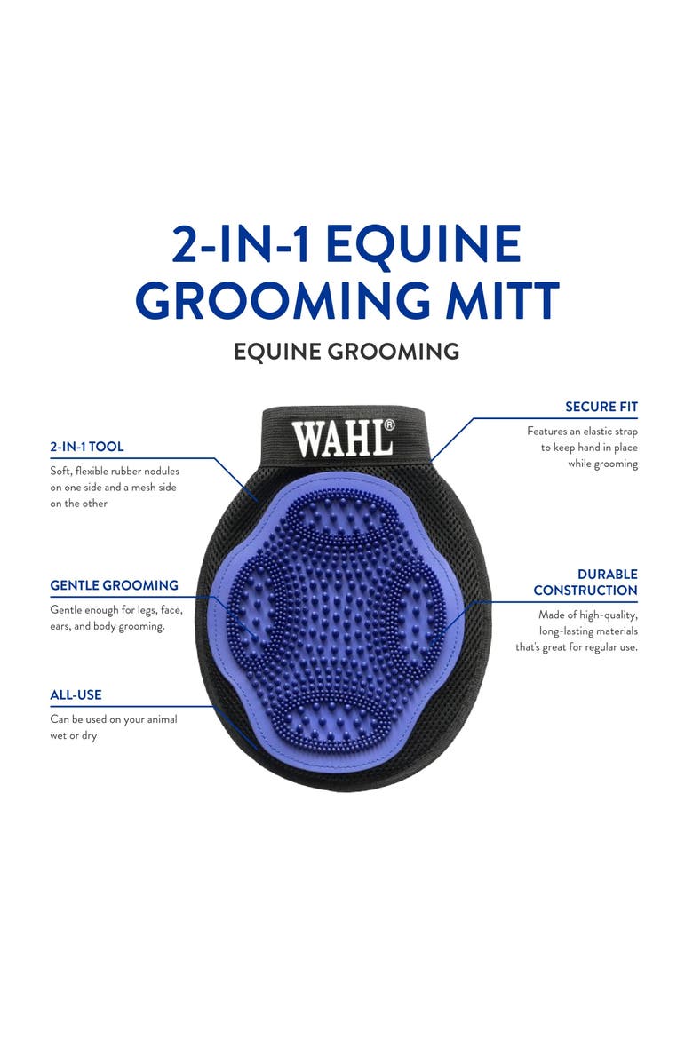 Flexible Rubber Dual-Sided Equine Grooming Mitt, Alternate, color, Blue