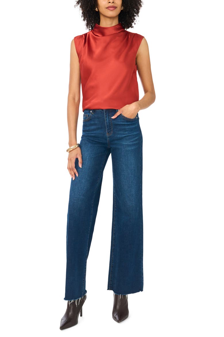 Mock Neck Sleeveless Satin Top, Alternate, color, FIRESIDE