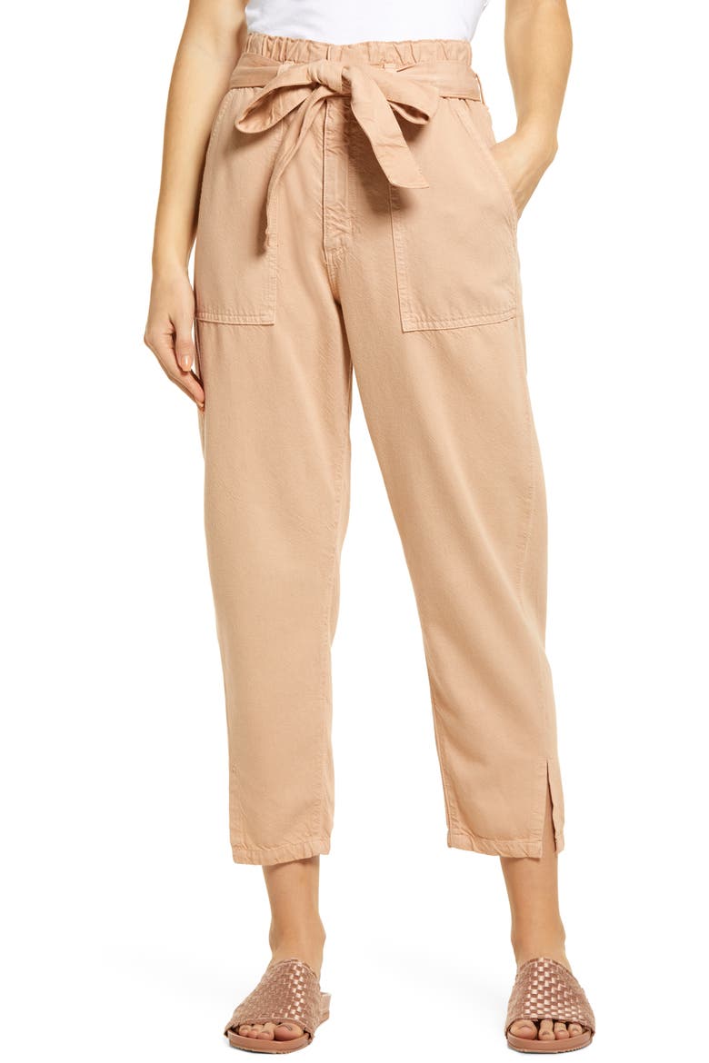 Renn Paperbag Waist Pants, Main, color, SULFUR WARM ADOBE