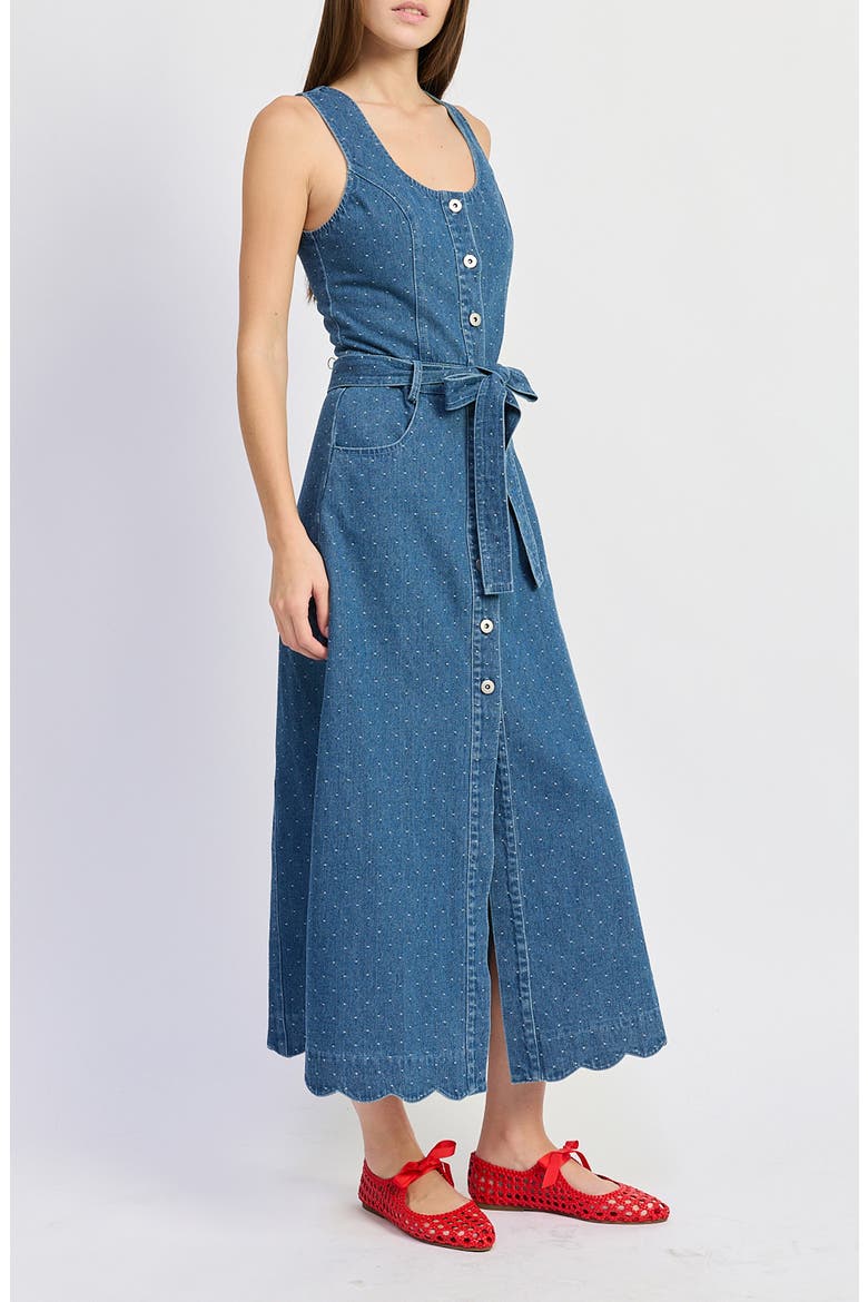 Heidi Polka Dot Denim Midi Dress, Alternate, color, MEDIUM WASH DENIM