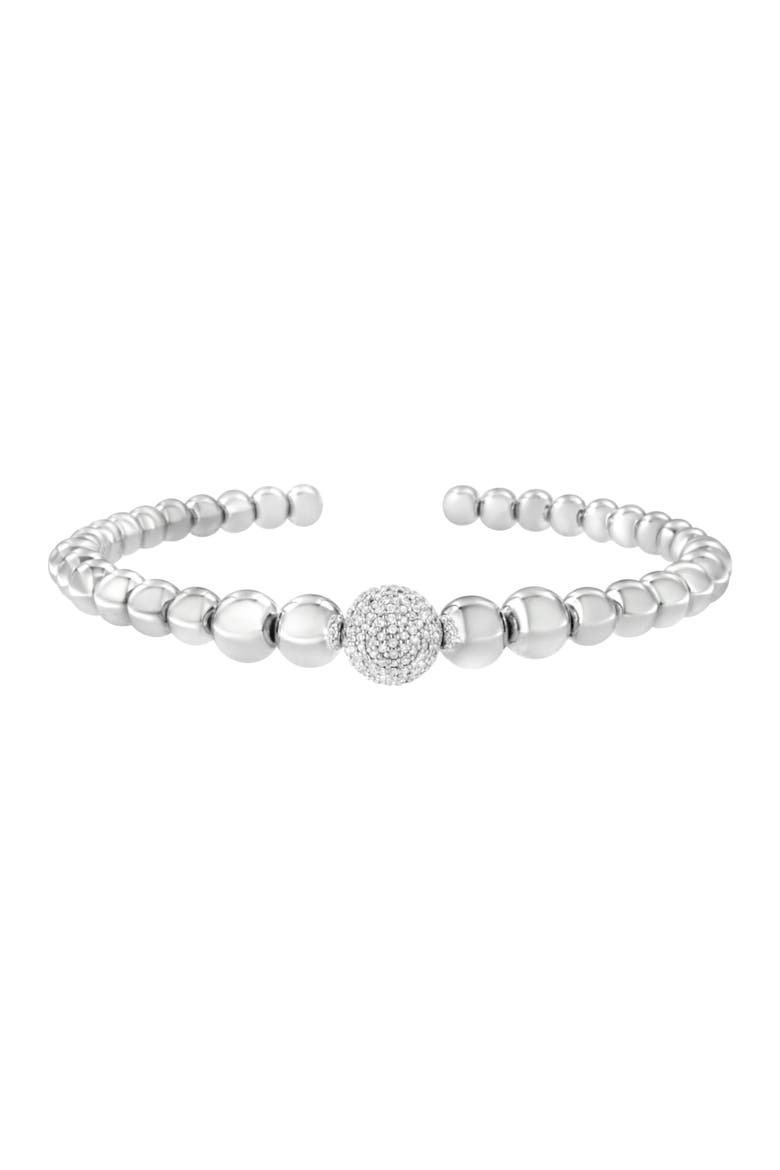 Silver 1/6 Cttw Diamond Rondelle Graduated Ball Bead Cuff Bangle Bracelet, Alternate, color, White