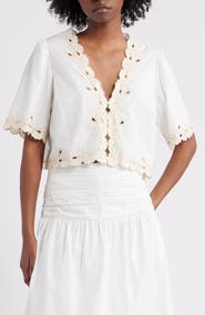 Rails Cataluna Embroidered Cotton Poplin Crop Top