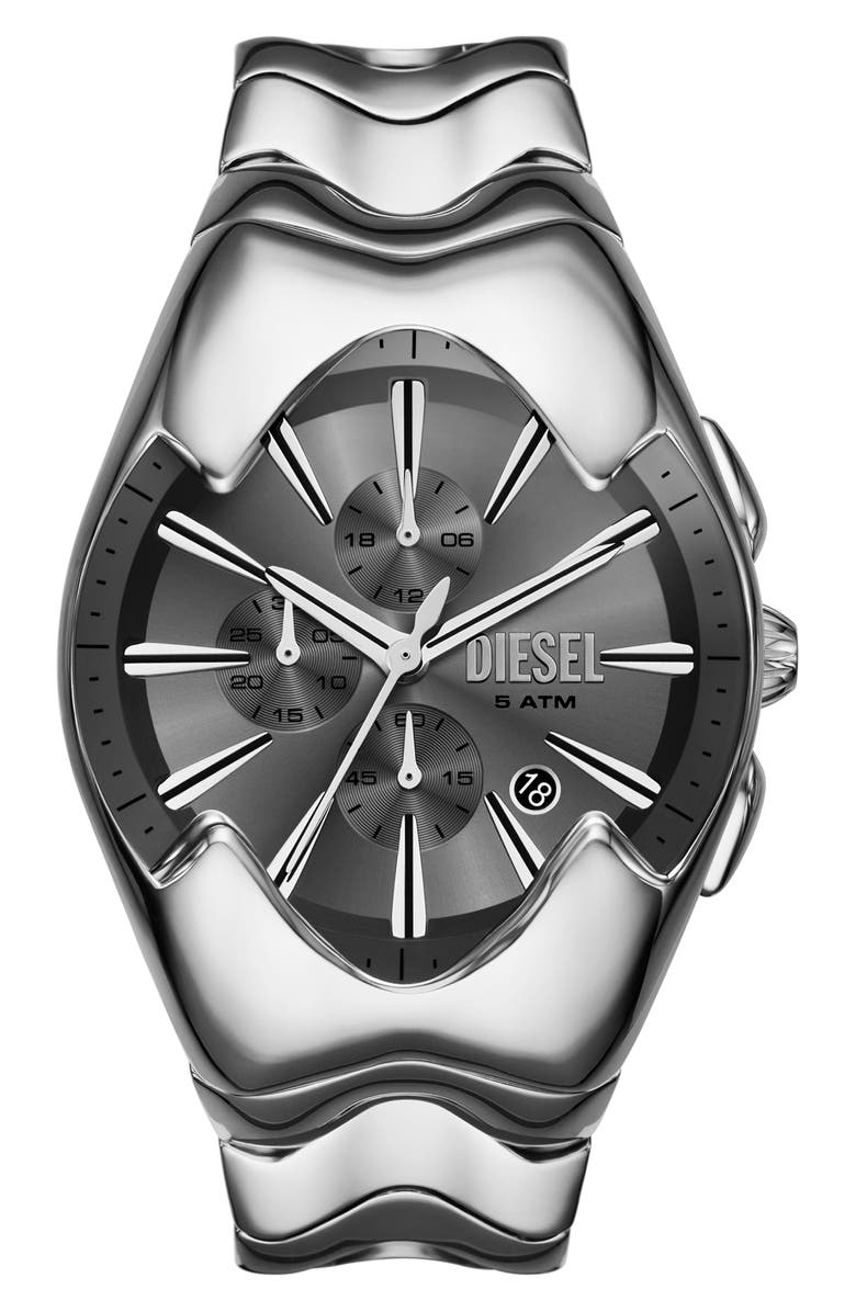 DIESEL<sup>®</sup> Mercurial Tonneau Chronograph Bracelet Watch, 45mm x 28mm, Main, color, Silver