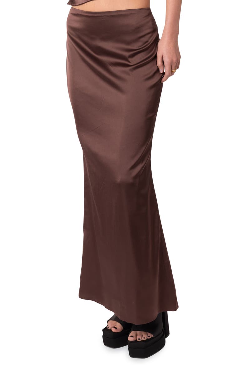 Ruched Satin Maxi Skirt, Alternate, color, BROWN