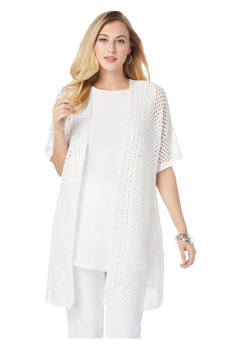 Jessica London Crochet Long Cardigan, Main, color, White