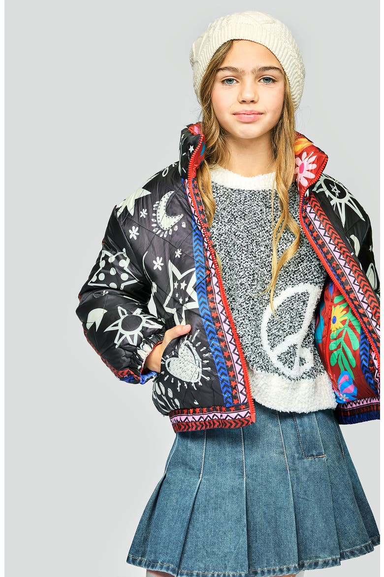 Kids' Reversible Puffer Jacket, Alternate, color, BLACK MULTI