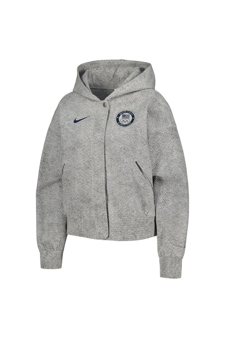 Women's Nike Gray Team USA Media Day Oversized Cropped Hoodie Performance Full-Zip Jacket, Alternate, color, Gray
