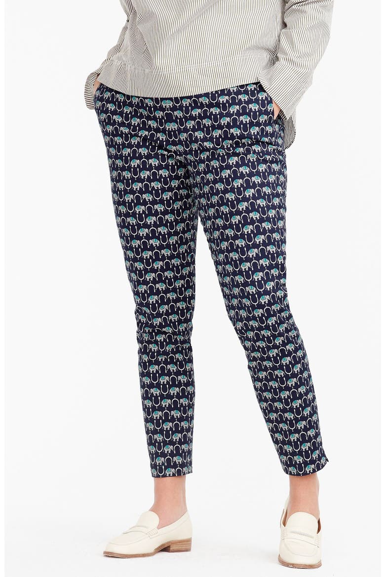 Martie Elephant Print Slim Crop Pants, Alternate, color, BRIGHT NAVY