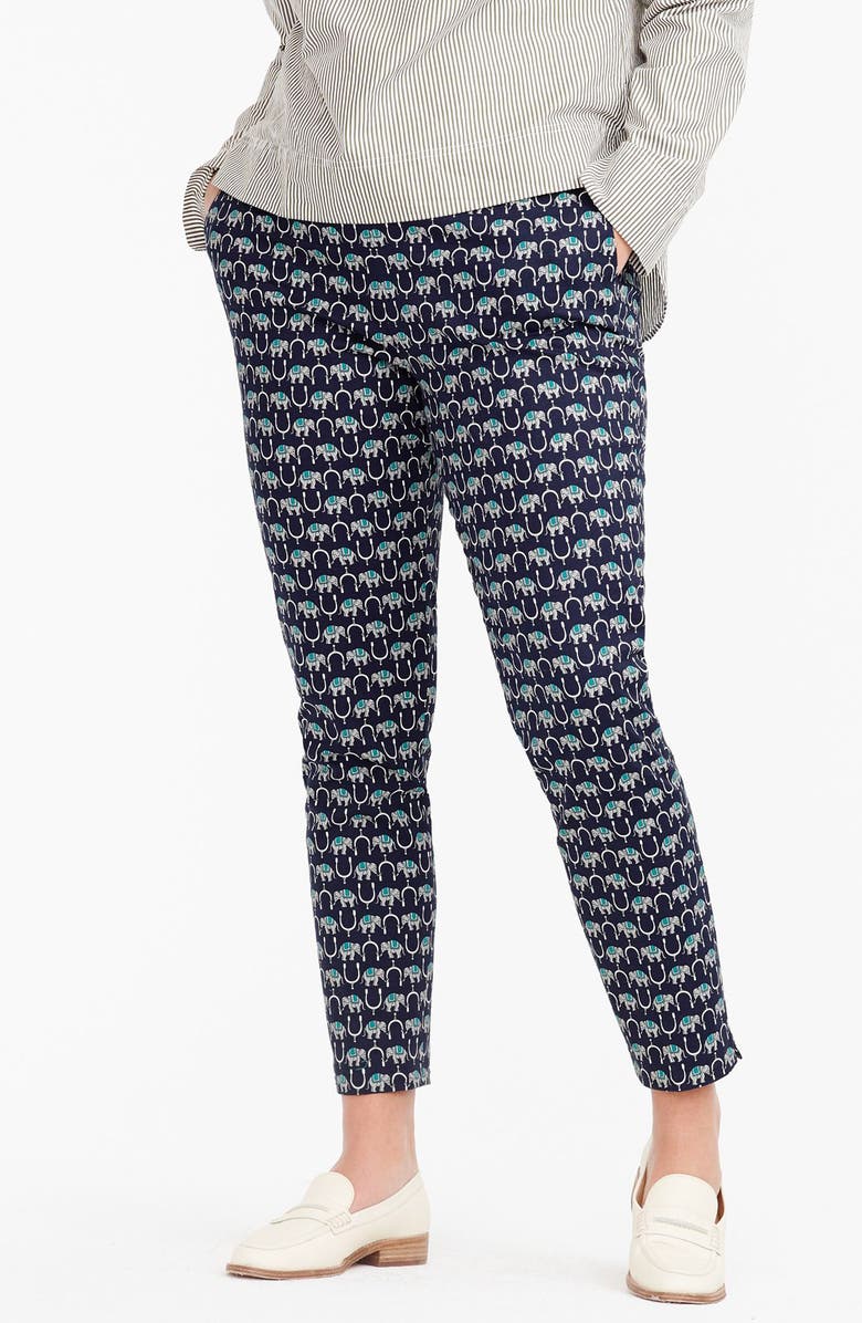 J.Crew Martie Elephant Print Slim Crop Pants, Alternate, color,