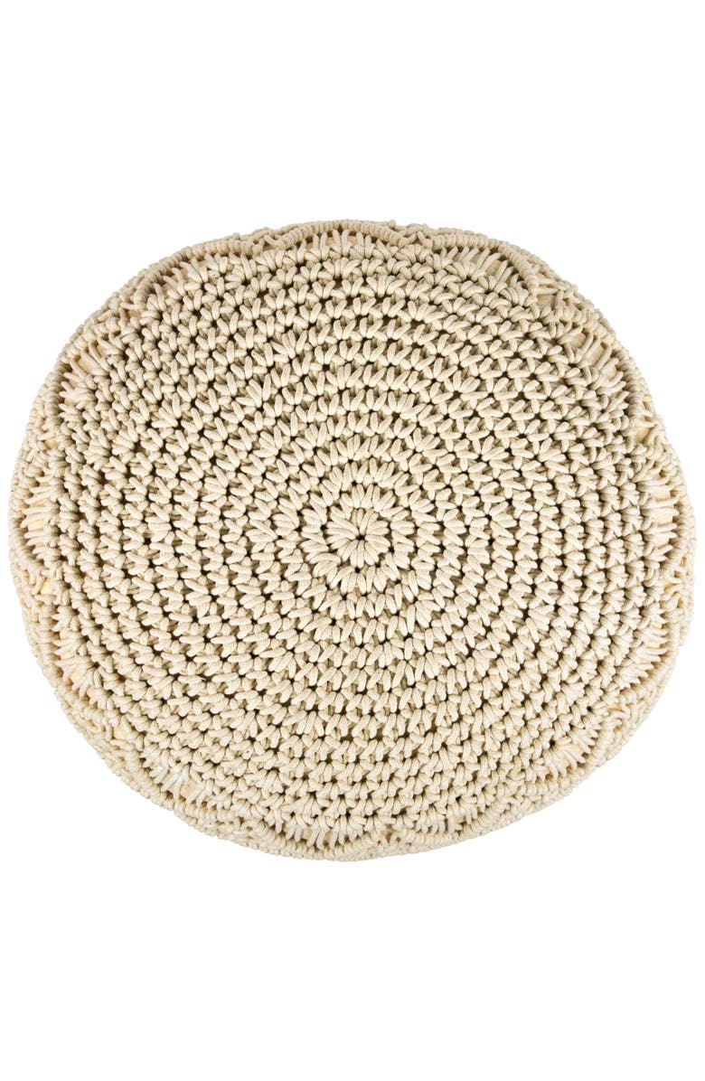 Northlight 18" Solid Cream Macrame Round Handmade Natural Cotton Pouf Ottoman, Alternate, color, Ivory