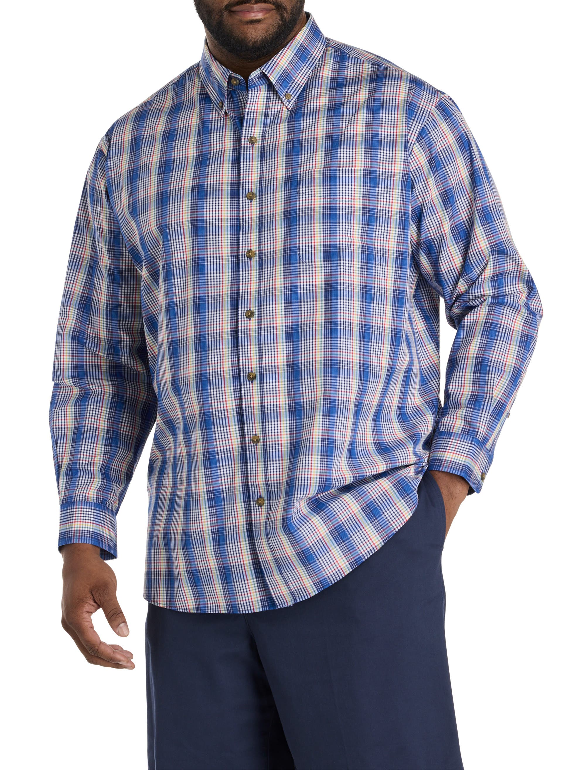 Harbor Bay by DXL Big & Tall Easy-care Colorful Plaid Sport Shirt (Men ...