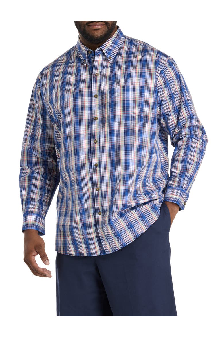 Big & Tall Easy-Care Colorful Plaid Sport Shirt, Alternate, color, BLUE MULTI
