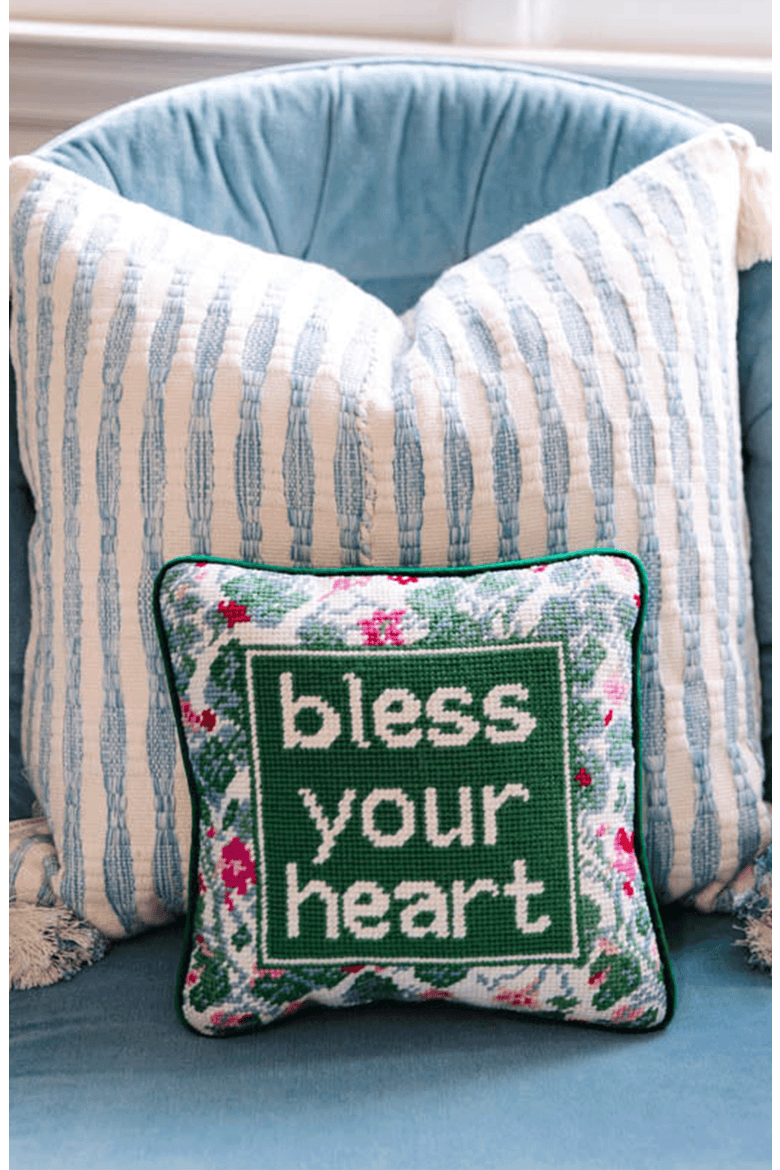 Needlepoint Pillow, Alternate, color, Bless Your Heart