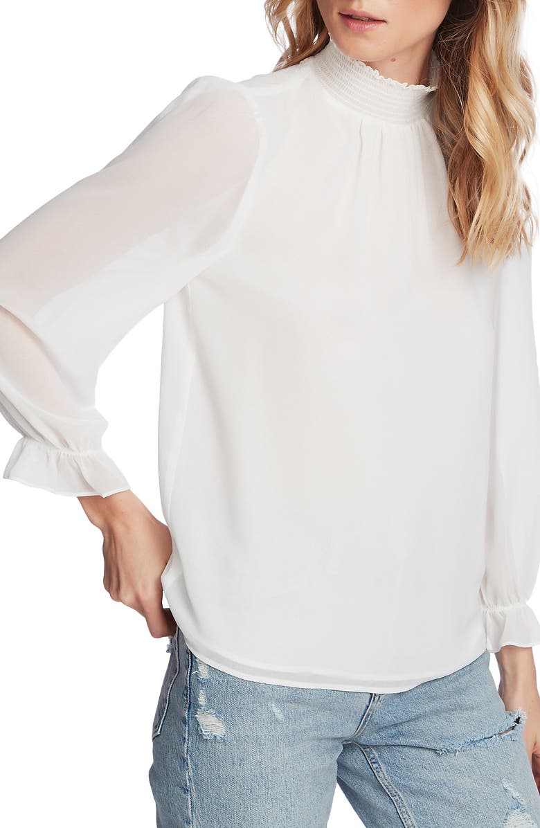 1.STATE Smocked Neck Long Sleeve Blouse, Alternate, color,