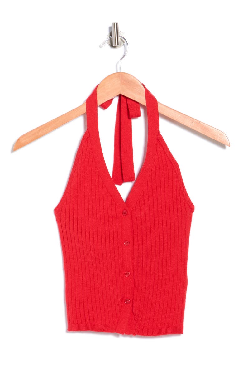 Rib Button-Front Halter Top, Alternate, color, RED