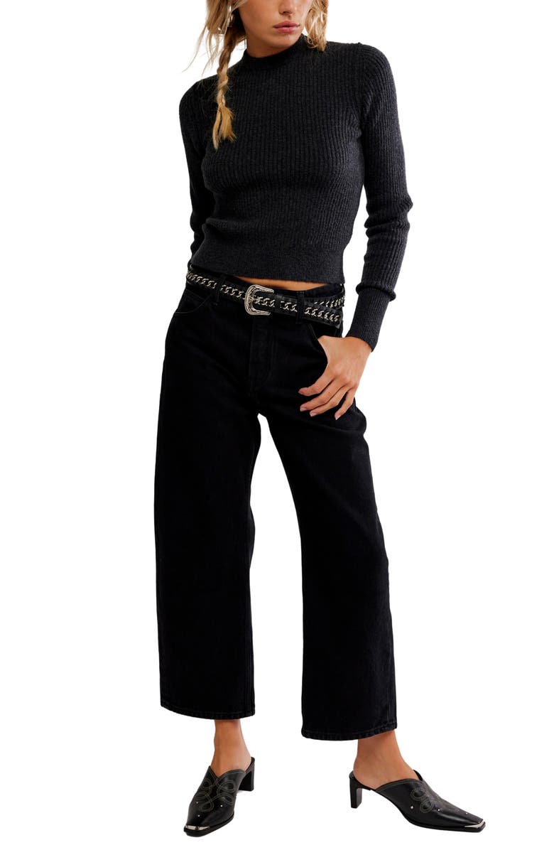 Free People Even After Rib Sweater, Alternate, color, Charcoal