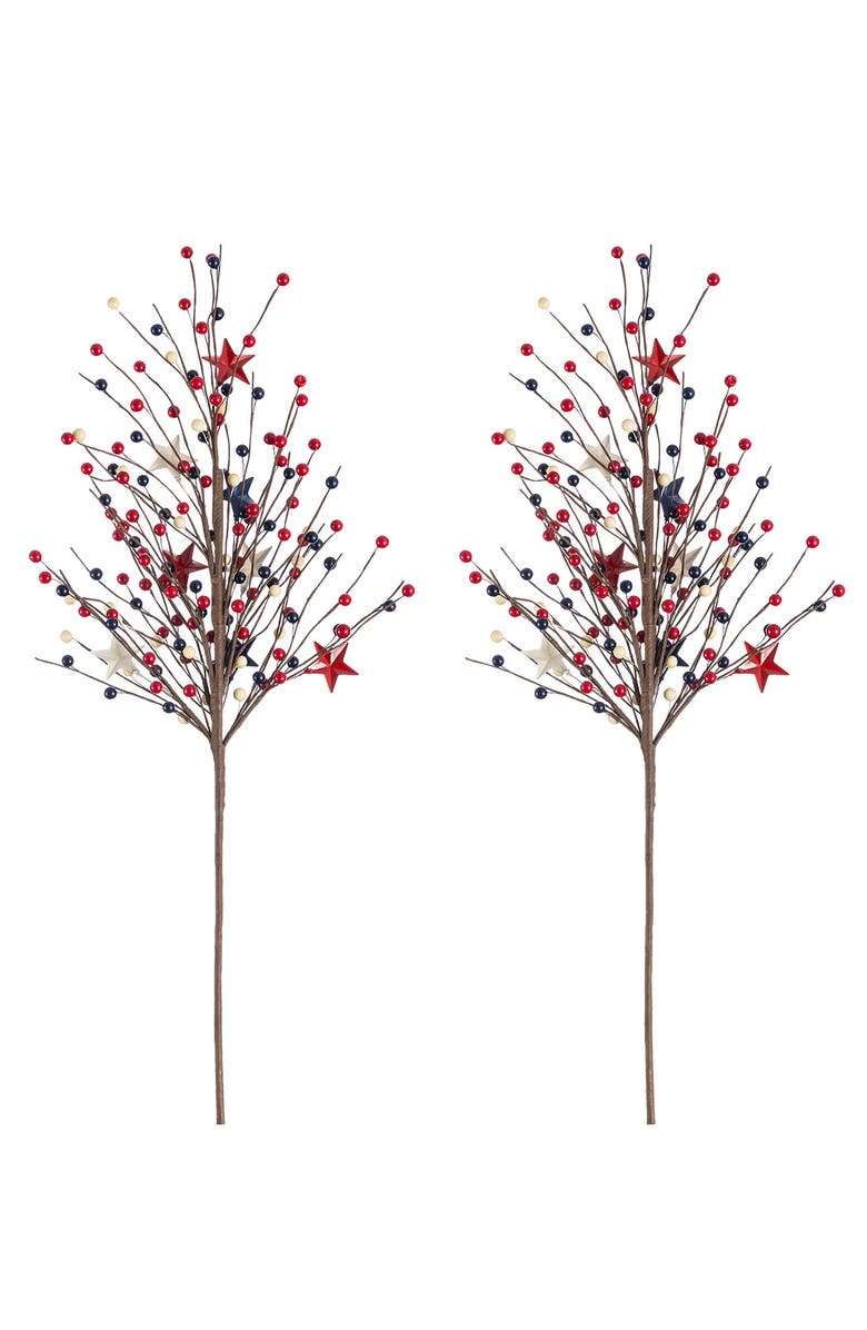 Glitzhome Set of 2 28"H Patriotic Americana Stars & Berry Picks, Alternate, color, Blue