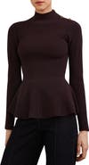 Reiss Isabella Rib Mock Neck Peplum Top