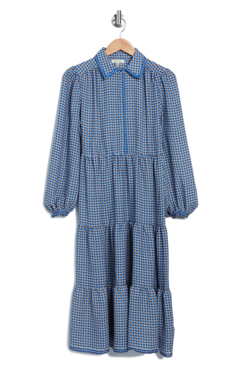 MAX STUDIO Long Sleeve Tiered Midi Shirtdress, Alternate, color, Blue
