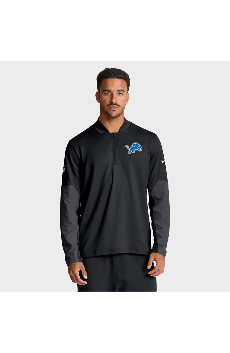 Nike Men's Nike Black Detroit Lions Sideline Dri-FIT Half-Zip Pullover, Alternate, color, Black