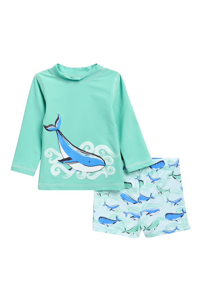 Kids' Long Sleeve UPF 50+ Two-Piece Rashguard Swimsuit, Main, color, BLUE/ GREEN MULTI