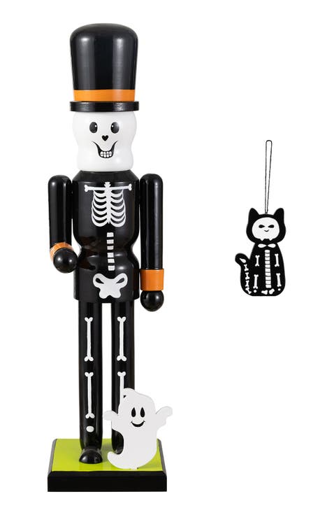 Halloween Wood Skeleton with Ornament Nutcrackers
