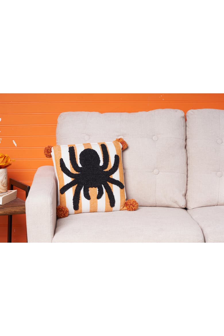 Spider Halloween Mini Hooked Accent Pillow, Alternate, color, Orange