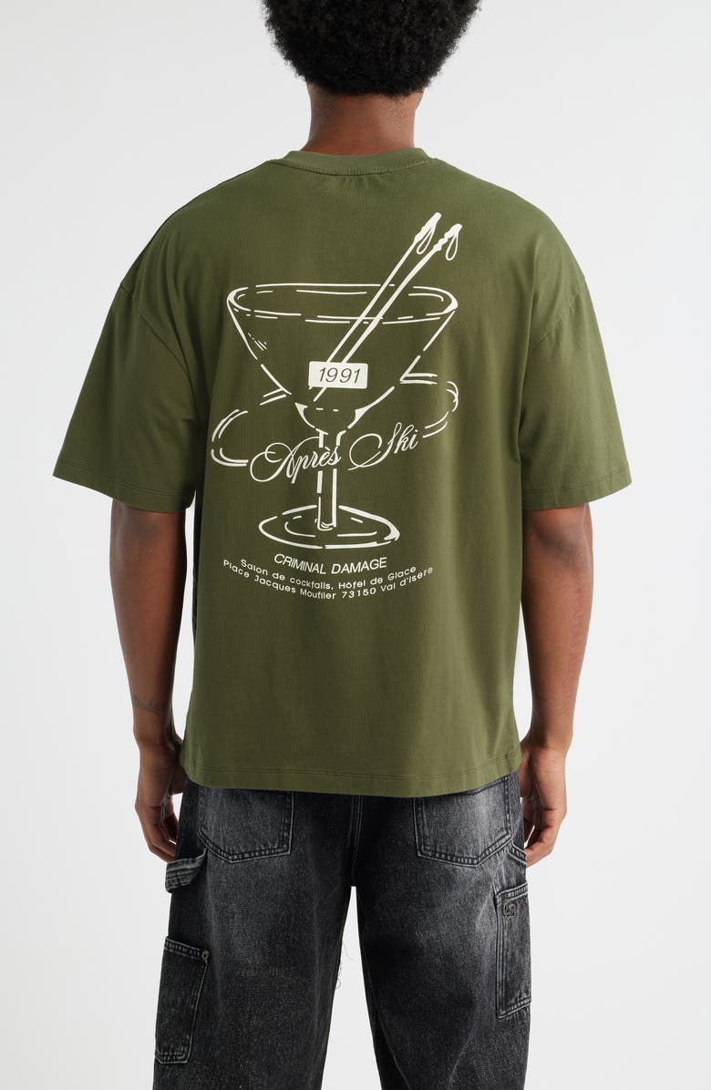 CRIMINAL DAMAGE Cocktail Lounge Oversize Graphic T-Shirt, Alternate, color, Dark Khaki