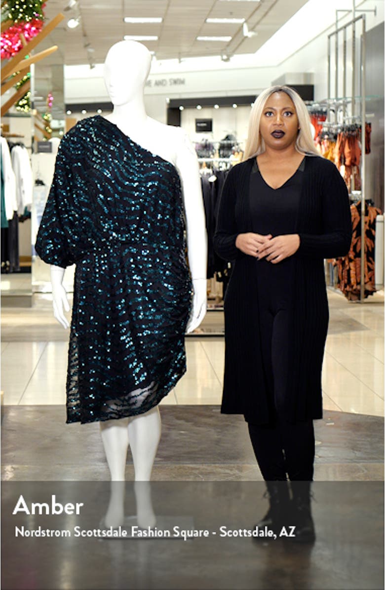 Sequin Stripe One-Shoulder Long Sleeve Dress, sales video thumbnail