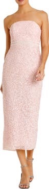 Mac Duggal Pearl Embellished Strapless Midi Cocktail Dress