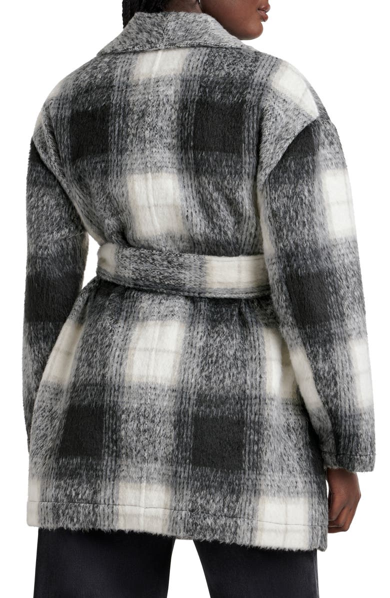 Splendid Vanessa Plaid Tie Belt Wrap Jacket, Alternate, color, Black/ White Multi