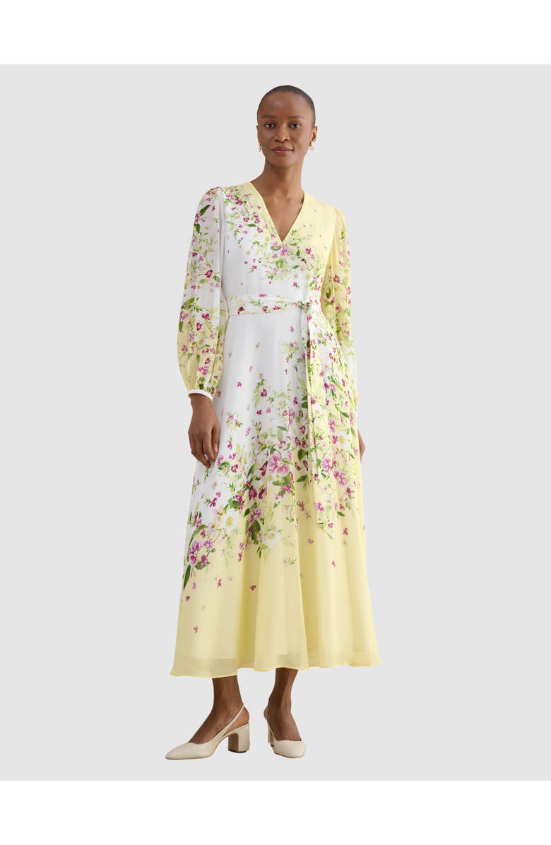 HOBBS LONDON Ariel Silk Dress, Main, color, Yellowmulti