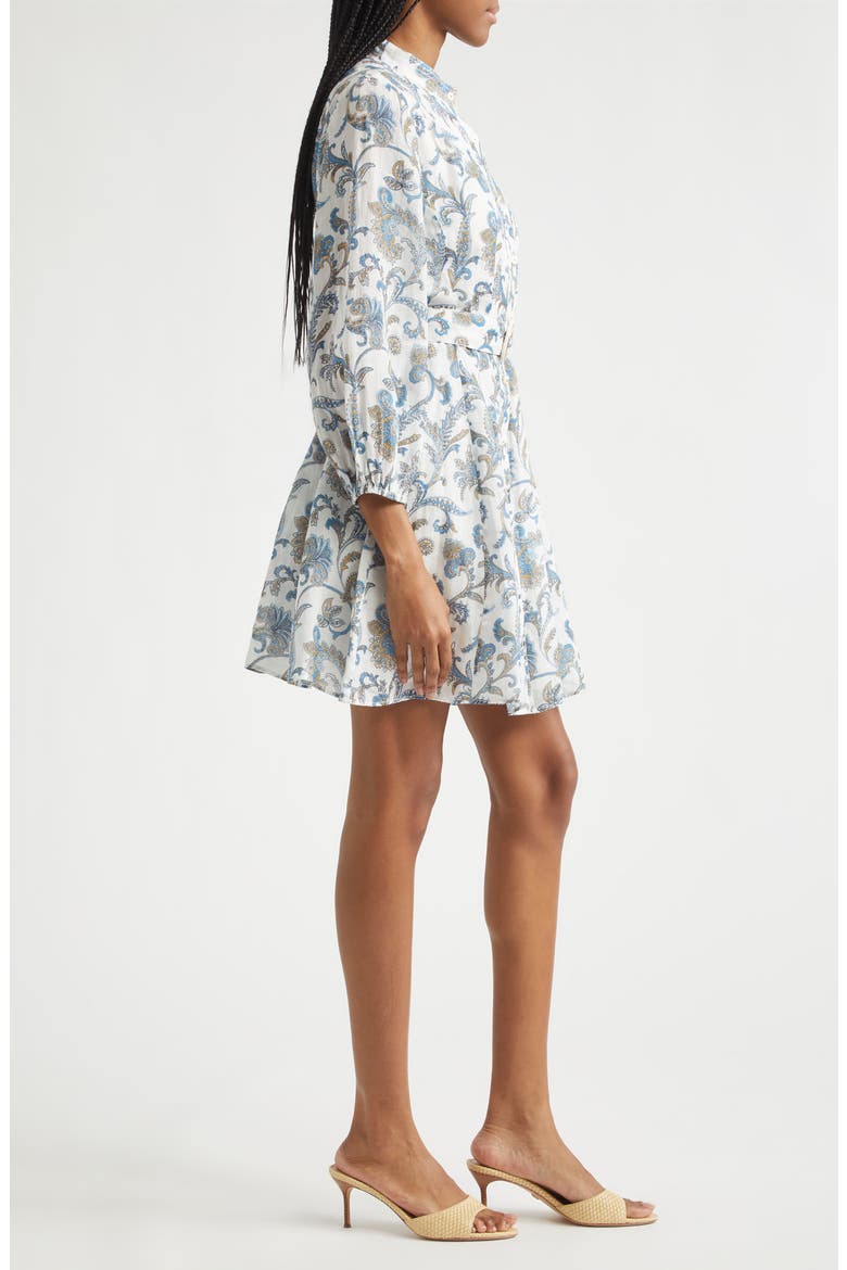 Kumar Long Sleeve Floral Paisley Linen & Silk Dress, Alternate, color, DOVE MULTI