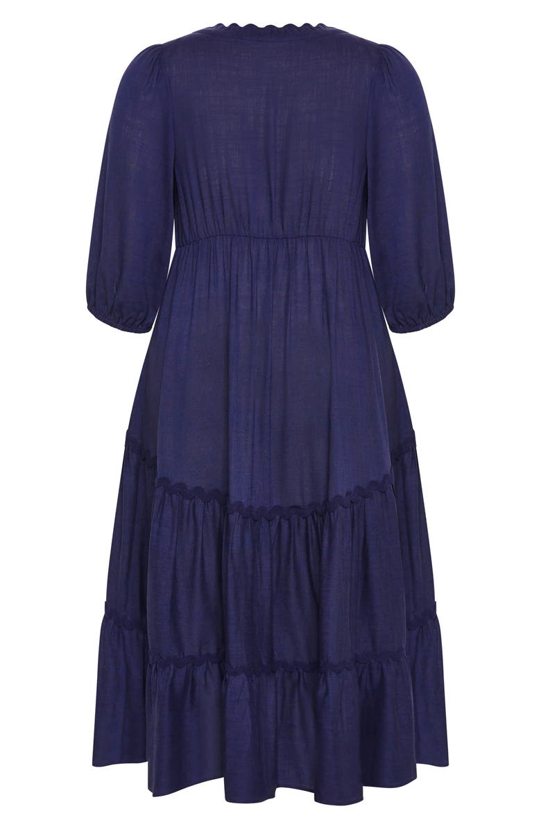 City Chic Coral Scallop Trim Tiered Maxi Dress, Alternate, color, Navy