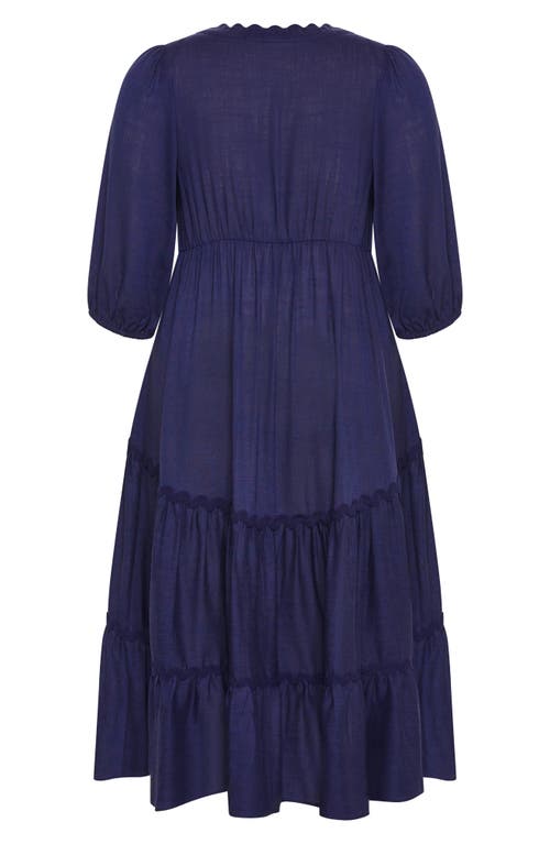 City Chic Coral Scallop Trim Tiered Maxi Dress In Blue