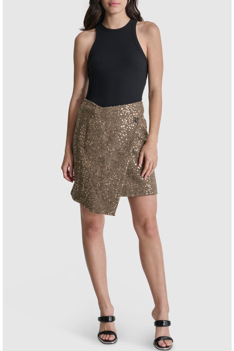 Plaid Sequin Wrap Miniskirt, Alternate, color, BLACK GOLD