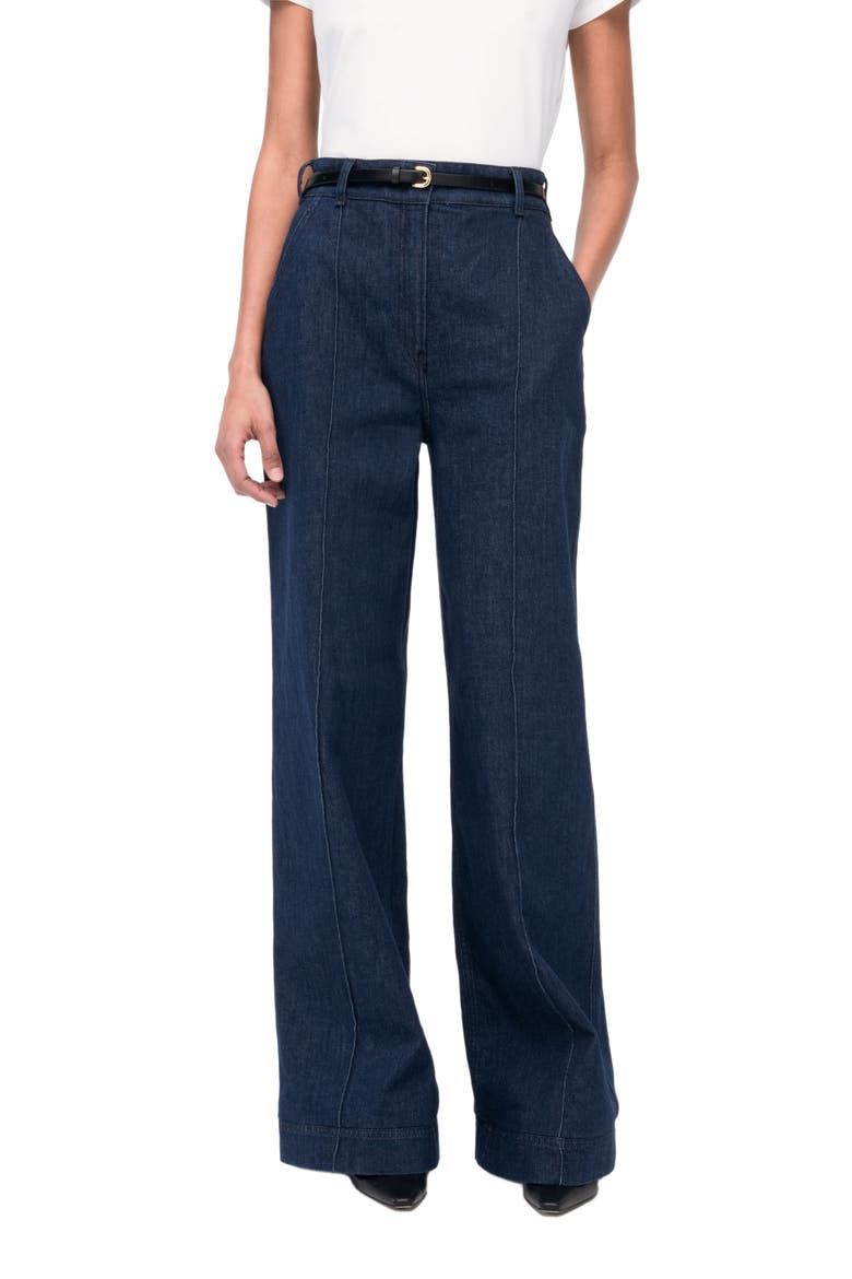 HIGH WAISTED DENIM TROUSER, Alternate, color, DARK WASH