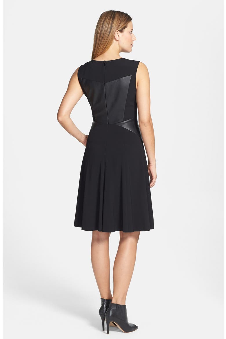 Crepe & Leather Dress, Alternate, color, BLACK