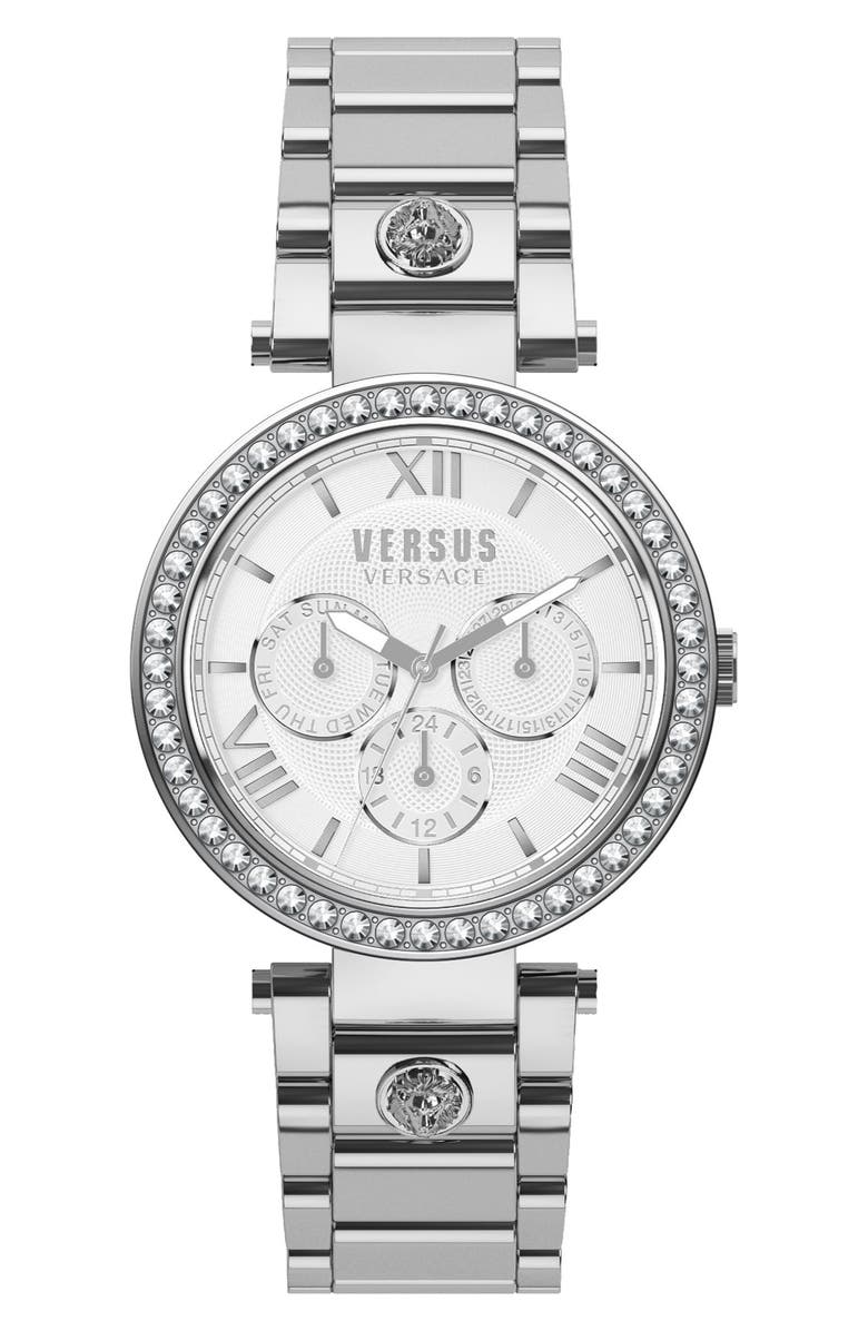 VERSUS Versace Versace Camden Market Crystal White Dial Bracelet Watch, 38mm, Main, color, 