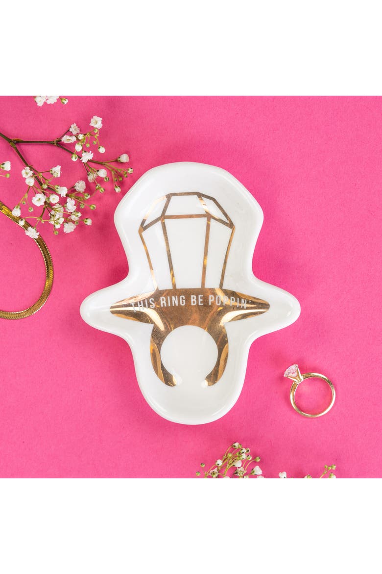 This Ring Be Poppin Trinket Tray Ceramic White, Alternate, color, White