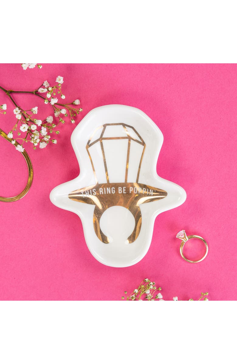Totalee Gift This Ring Be Poppin Trinket Tray Ceramic White, Alternate, color, 