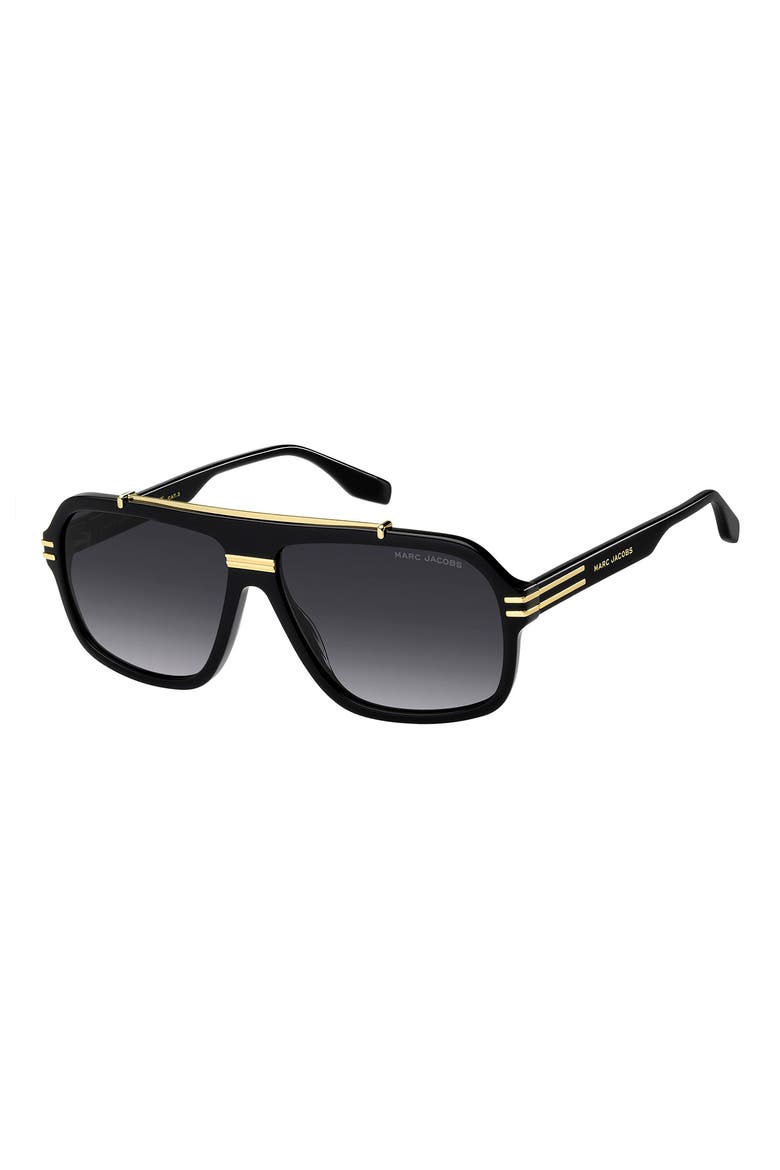 58mm Gradient Flat Top Rectangular Sunglasses, Alternate, color, BLACK GOLD/ DARK GREY SF