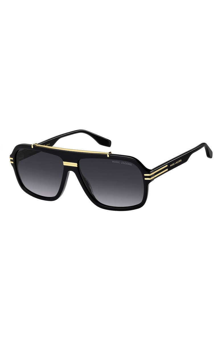 Marc Jacobs 58mm Gradient Flat Top Rectangular Sunglasses, Alternate, color, Black Gold/ Dark Grey Sf