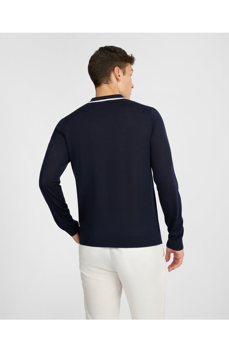 Onia Extra Fine Merino Wool Long Sleeve Polo, Alternate, color, Midnight/White