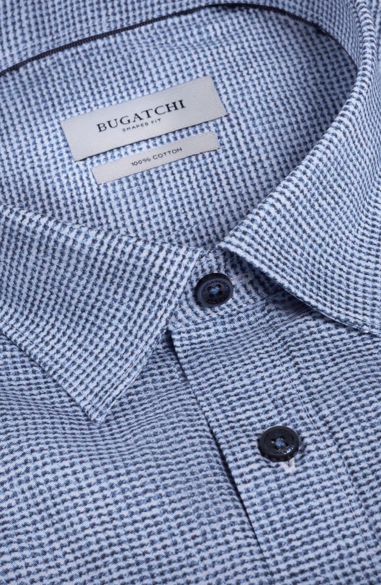 Bugatchi Julian Shaped Fit Houndstooth Cotton Button-Up Shirt, Alternate, color, Classic Blue