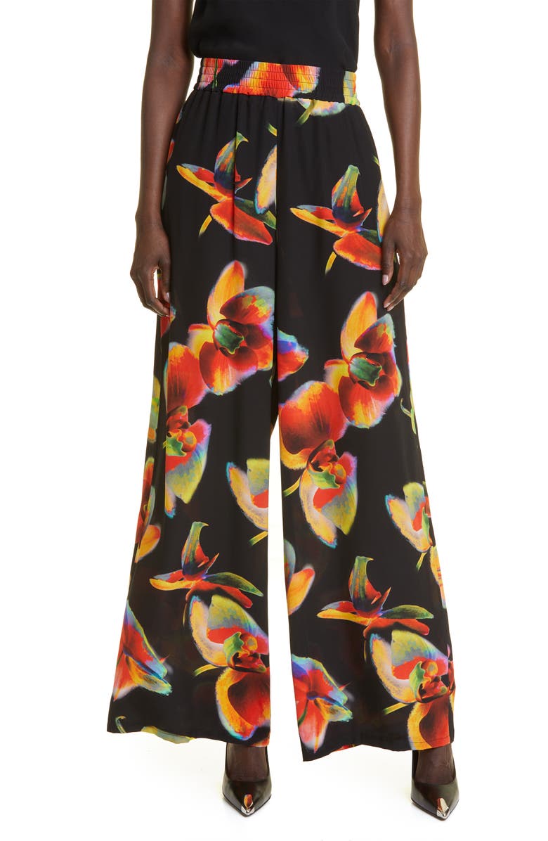 McQueen Floral Silk Wide Leg Pants, Main, color,