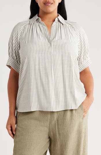 Max Studio Yarn Dye Stripe Short Sleeve Top