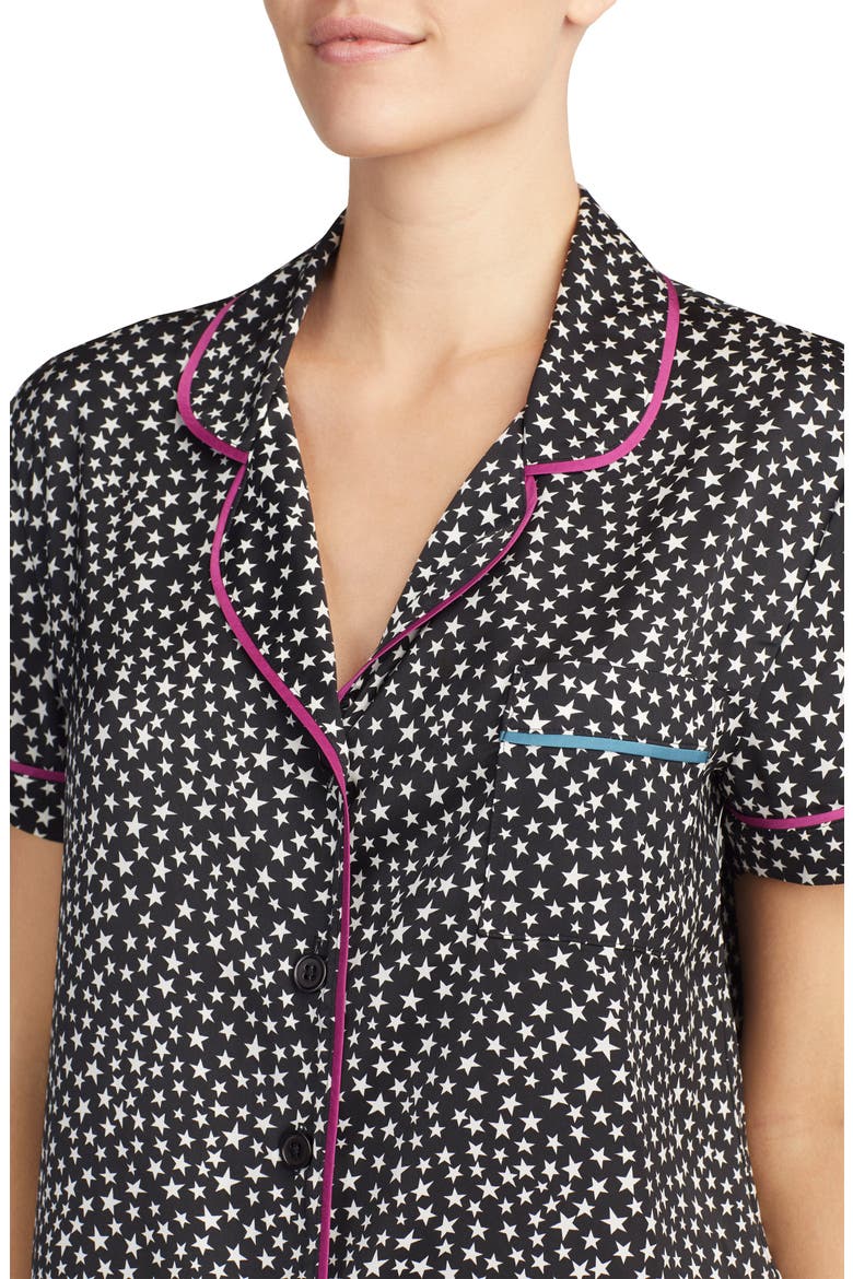 Room Service Satin Pajama Top, Alternate, color, BLACK / WHITE STAR TOSS