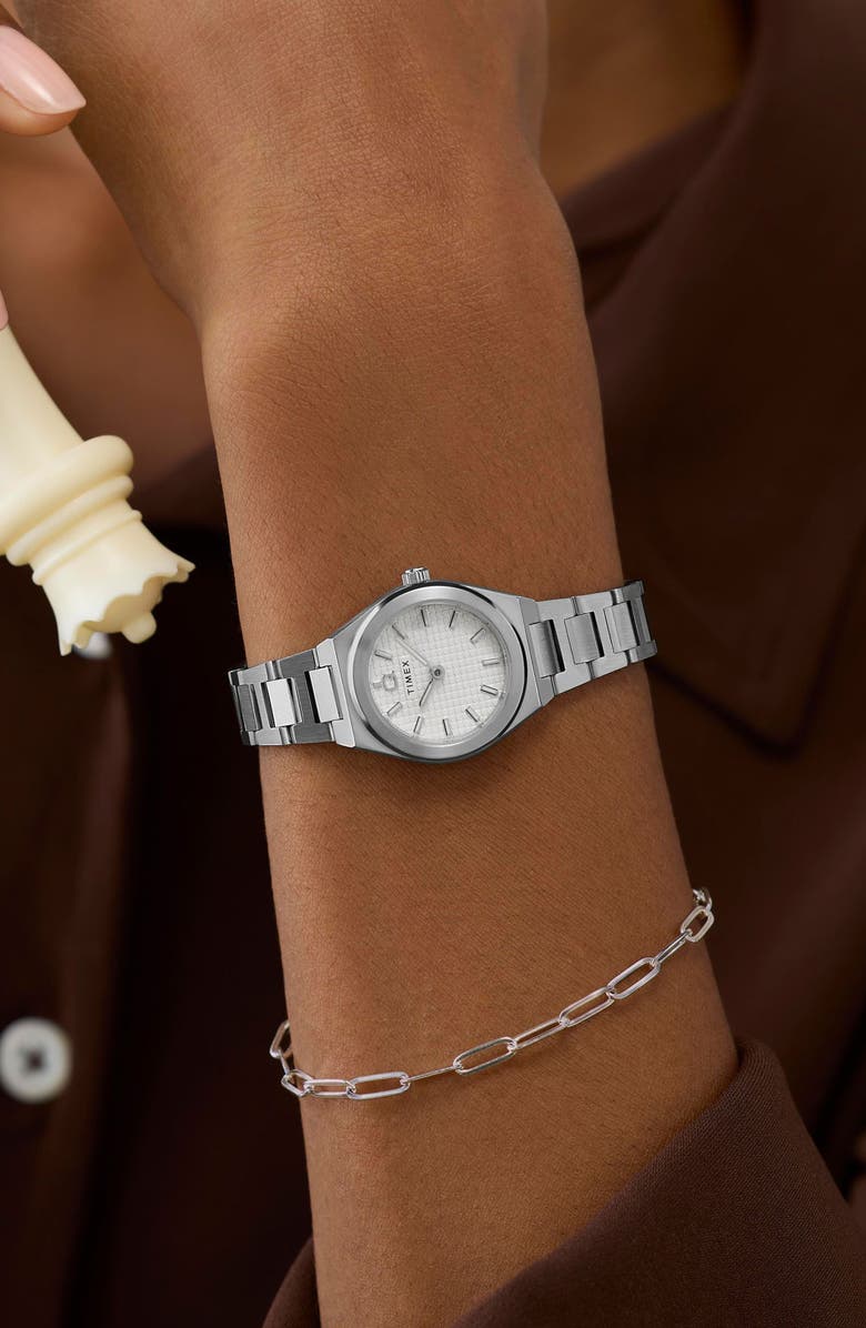 Timex<sup>®</sup> Q Timex<sup>®</sup> Continental Mini 24mm Stainless Steel Bracelet Watch, Alternate, color, Silver-Tone/ White